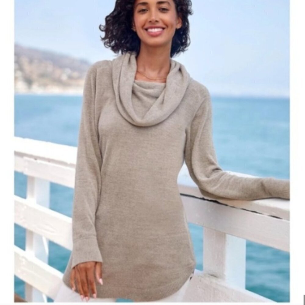 NWT Barefoot Dreams Coastal Cowl Neck Tunic Dark Khaki